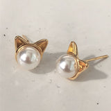 Pearl-Look Cat Ear Stud Earrings