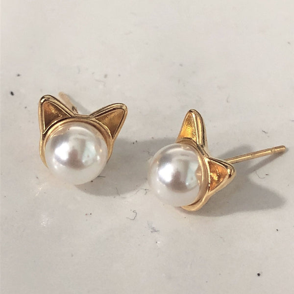 Pearl-Look Cat Ear Stud Earrings