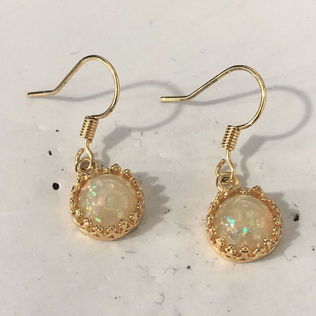 Opal-Look Round Crown Bezel Hook Earrings