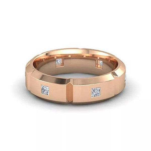 Square CZ Faceted Men's Band Ring