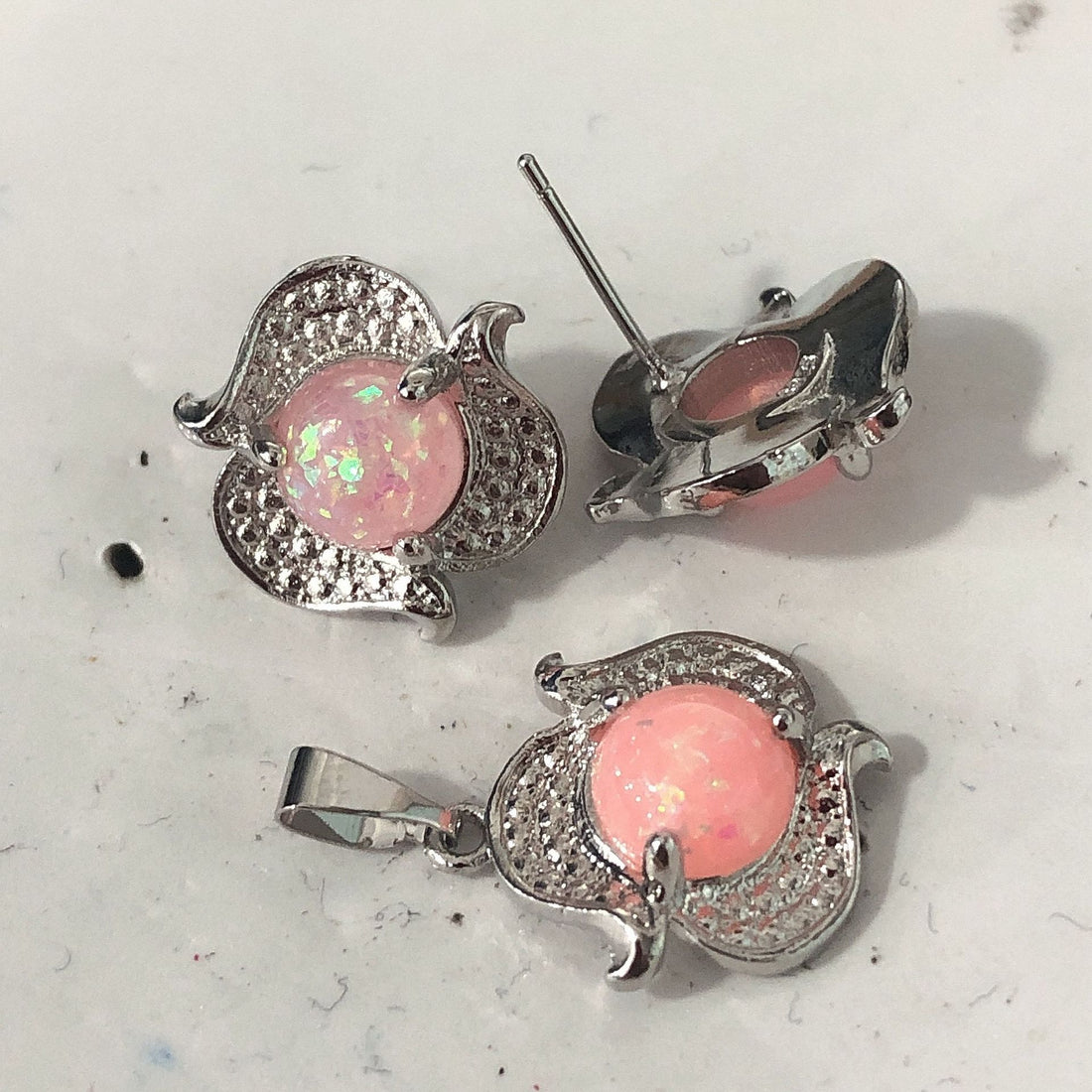 Pink Opal-Look Lotus Petal Stud Earrings