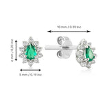 Emerald-Green Pear CZ Sunburst Halo Stud Earrings