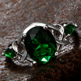Emerald-Green Oval CZ Celtic Knot Three-Stone Ring