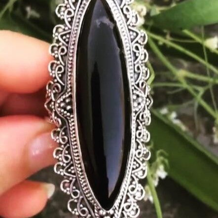 Black Marquise Stone Lace Bezel Ring
