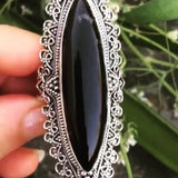 Black Marquise Stone Lace Bezel Ring