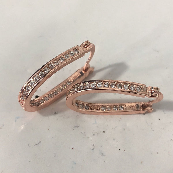Rose Gold CZ Inside-Out Oval Hoop Earrings