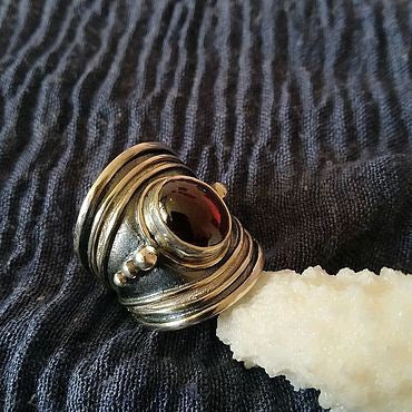 Garnet-Red Stacked Two-Tone Coil Ring