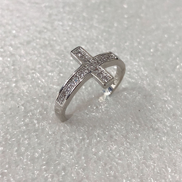 Pave CZ Sideways Cross Ring