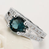 Teal Round CZ Split-Shank Pavé Ring