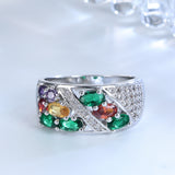 Multicolor Oval CZ Diagonal Pave Ring