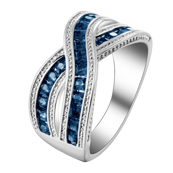 Sapphire-Blue Princess CZ Crossover Ring