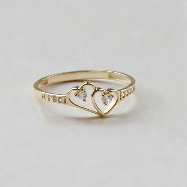 Double Heart Outline CZ Dainty Ring