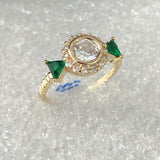 Clear Round CZ Halo Green Trillion Ring