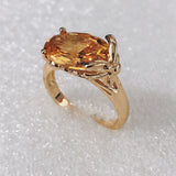 Yellow Oval CZ Gold Leaf Prong Ring