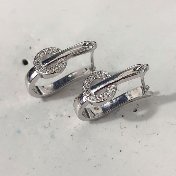 Pavé CZ Disc Leverback Hoop Earrings