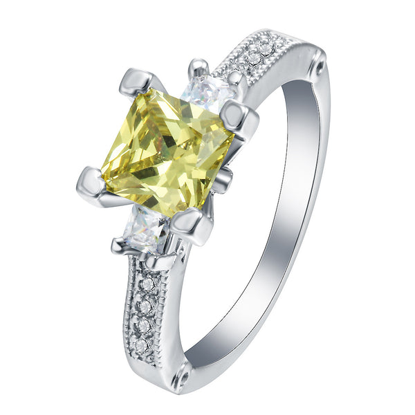 Yellow Princess CZ Three-Stone Pavé Ring