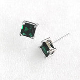 Emerald-Green Princess CZ Solitaire Stud Earrings