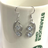 Clear CZ Double-Stone Scroll Hook Earrings
