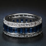 Sapphire-Blue Baguette CZ Channel Band Ring