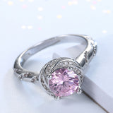 Pink Round CZ Swirl Halo Ring
