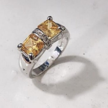 Citrine-Yellow Princess CZ Two-Stone Ring