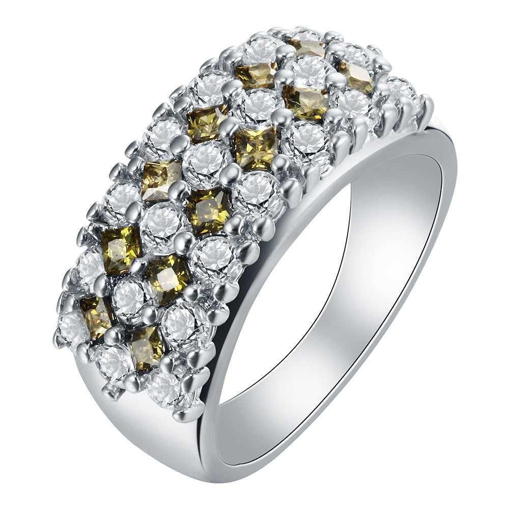 Olive-Green and Clear CZ Wide Pavé Band Ring