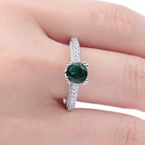Emerald-Green Round CZ Pavé Shoulder Ring