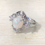 White Opal-Look Oval Filigree Heart Ring