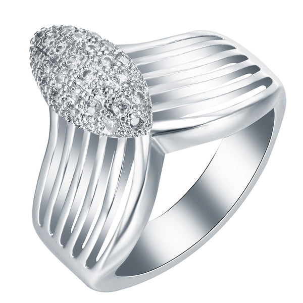 Pavé CZ Marquise Top Ribbed Band Ring
