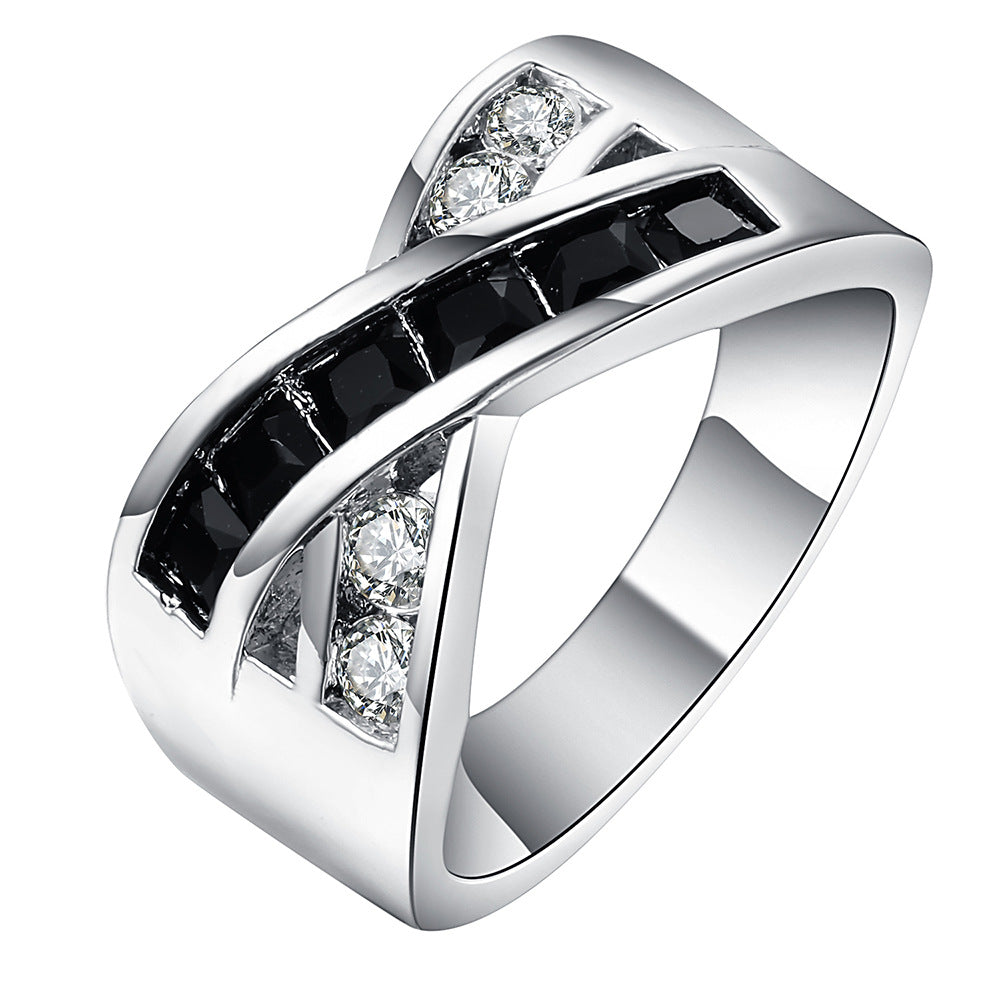Black Baguette CZ Crisscross Band Ring