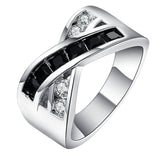 Black Baguette CZ Crisscross Band Ring