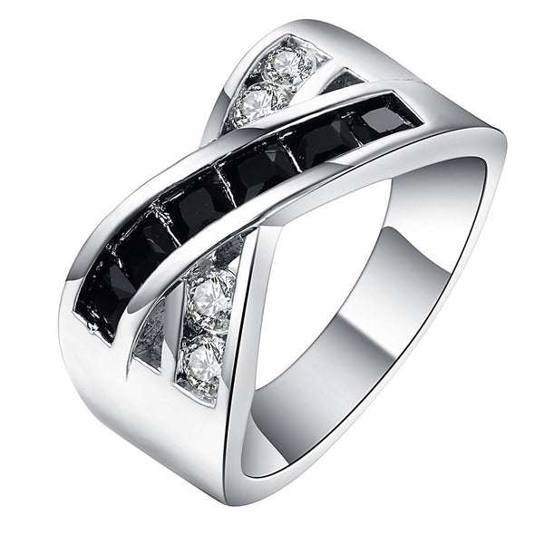 Black Baguette CZ Crisscross Band Ring