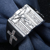 Pave CZ Crucifix Cross Signet Ring