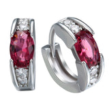 Ruby-Red Oval CZ East-West Huggie Earrings