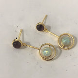 Opal-Look Circle Garnet-Red Drop Stud Earrings