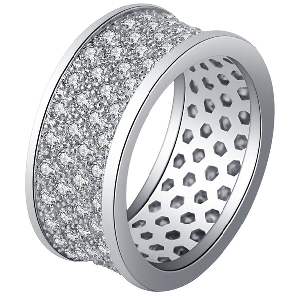 Wide Triple-Row Pavé CZ Band Ring