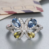 Blue and Yellow Pear CZ Butterfly Ring