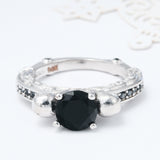 Black Round CZ Mouse-Ear Solitaire Ring