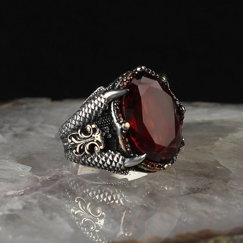 Ruby-Red Oval Dragon Claw Ring