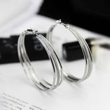 Gold Triple-Row Glitter Oval Hoop Earrings