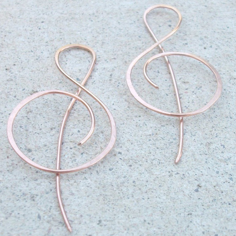 Rose Gold Treble Clef Wire Earrings