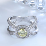 Yellow Cushion CZ Halo Crossover Ring
