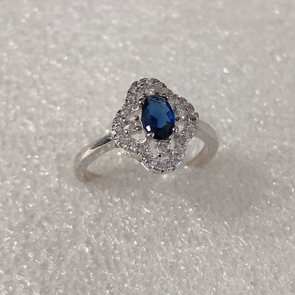 Sapphire-Blue Oval CZ Vintage Cluster Ring