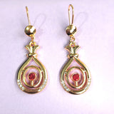 Red CZ Scroll Swirl Teardrop Earrings