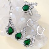 Emerald-Green Pear CZ Feather Swirl Jewelry Set