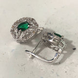 Emerald-Green Oval CZ Round Halo Leverback Earrings