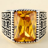 Yellow Square CZ Greek Key Signet Ring