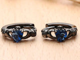 Pink Heart CZ Claddagh Hands Huggie Earrings