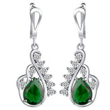 Emerald-Green Pear CZ Feather Swirl Jewelry Set