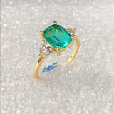 Emerald-Green Cushion CZ Gold Solitaire Ring